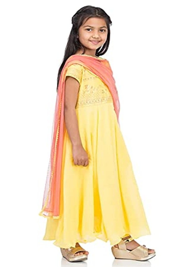 BIBA Girl's Ethnic Yellow Cotton Kurta Set (Size_3) - Image 4