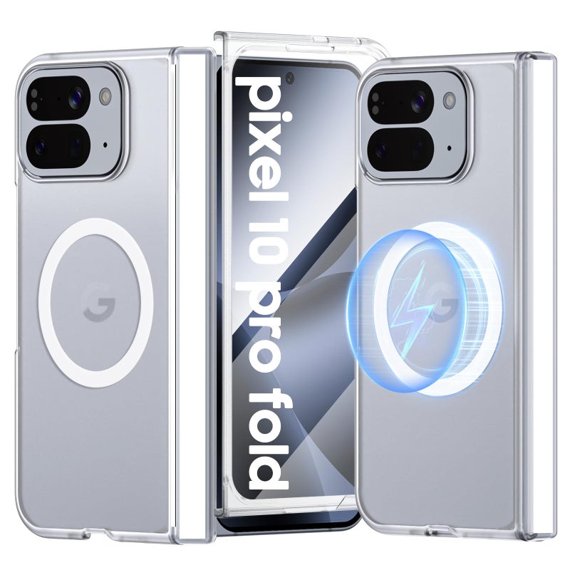 oupeigar for Google Pixel 10 Pro Fold Case Magnetic [Hinge Protection] [HD Screen Protector] [Translucent Matte] Slim Skin-Friendly&Smooth Shockproof Phone Case for Pixel 10 Pro Fold (Crystal White) - Image 1