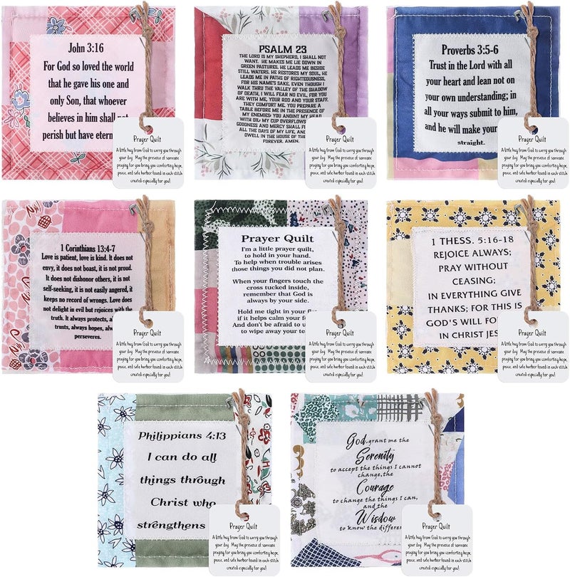 FuWeave 8 Pack Prayer Quilt with Cross Inside Pocket Mini Scripture Prayer Squares Quilt Christmas Christian Gifts for Women Friend Family Clergy Pastor Encouragement Gift - Image 1