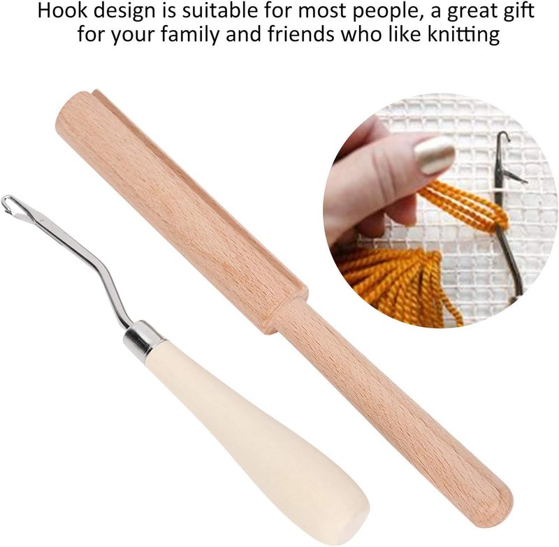 GLOGLOW Crochet Hook, 6.3in Wooden Bent Latch Hook Tool and Wooden Thread Cutter for Crafts Carpet Rug Tapestry Making - Image 1