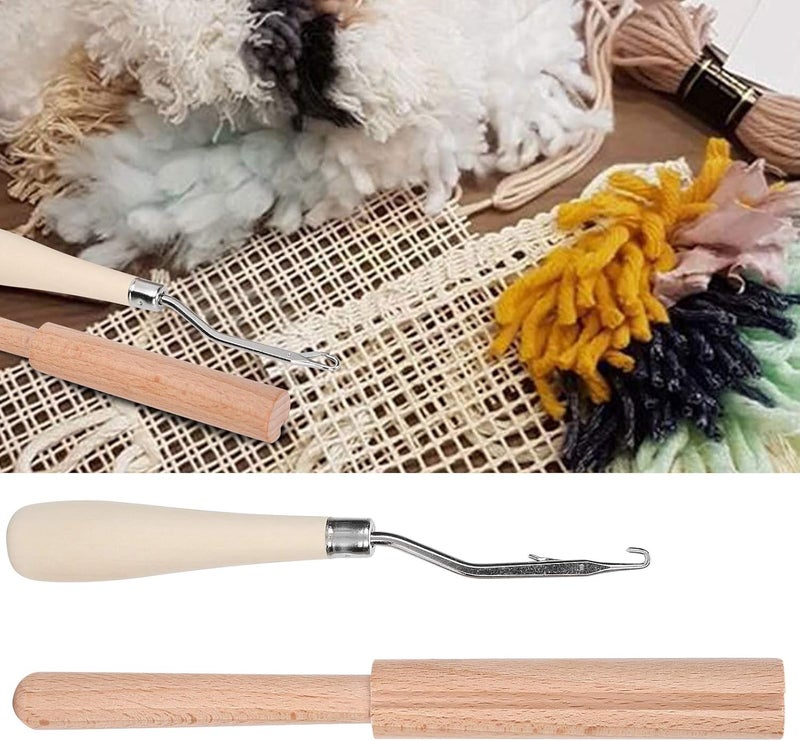 GLOGLOW Crochet Hook, 6.3in Wooden Bent Latch Hook Tool and Wooden Thread Cutter for Crafts Carpet Rug Tapestry Making - Image 4
