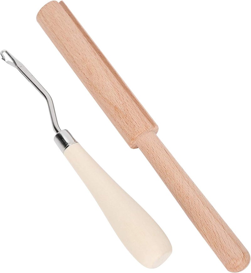 GLOGLOW Crochet Hook, 6.3in Wooden Bent Latch Hook Tool and Wooden Thread Cutter for Crafts Carpet Rug Tapestry Making - Image 5