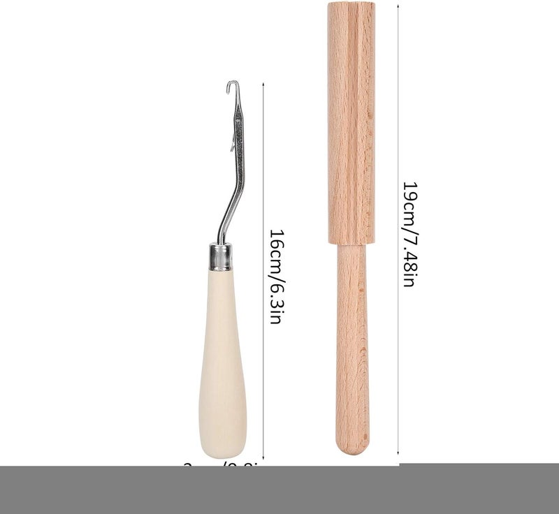 GLOGLOW Crochet Hook, 6.3in Wooden Bent Latch Hook Tool and Wooden Thread Cutter for Crafts Carpet Rug Tapestry Making - Image 3