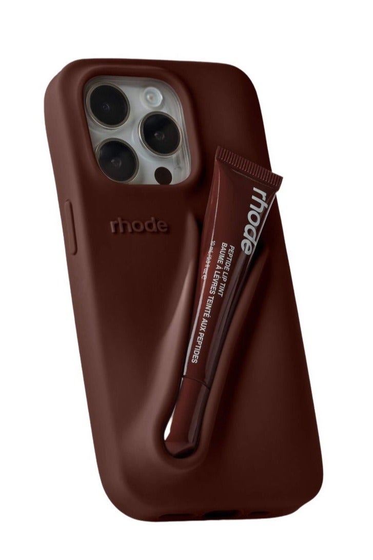 rhode iPhone Silicone Case with Lipstick Holder | Back-Mounted Lipstick Strap | Non-Slip Adhesive Makeup Accessory | Compatible with iPhone 15 Models | Portable Makeup Companion  (Espresso) - Image 1