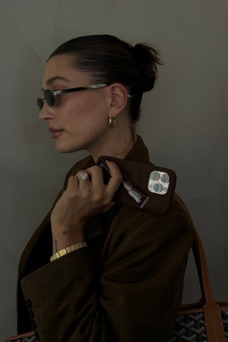 rhode iPhone Silicone Case with Lipstick Holder | Back-Mounted Lipstick Strap | Non-Slip Adhesive Makeup Accessory | Compatible with iPhone 15 Models | Portable Makeup Companion  (Espresso) - Image 5