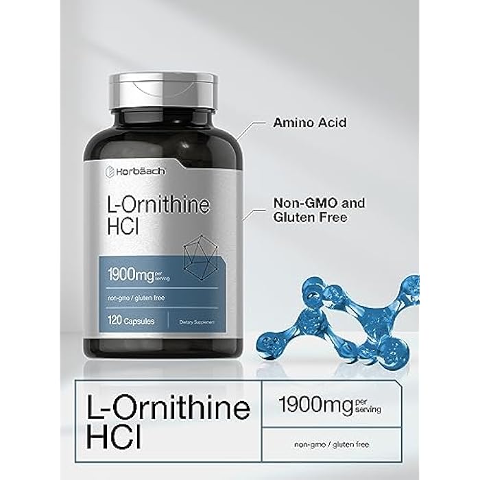 Horbäach L Ornithine HCl | 1900mg | 120 Capsules | Non-GMO & Gluten Free Supplement - Image 3