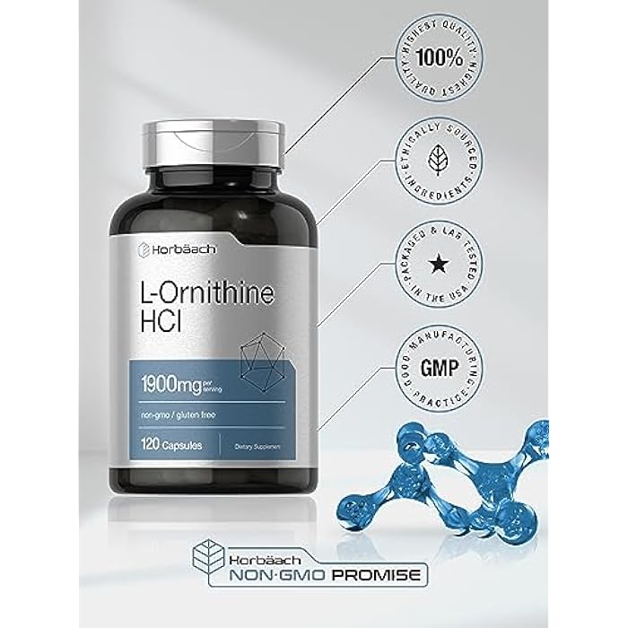 Horbäach L Ornithine HCl | 1900mg | 120 Capsules | Non-GMO & Gluten Free Supplement - Image 5