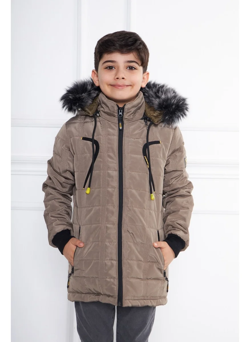 Sivaist Cream Boy Water and Windproof Detachable Hooded Velvet Coat & Jacket