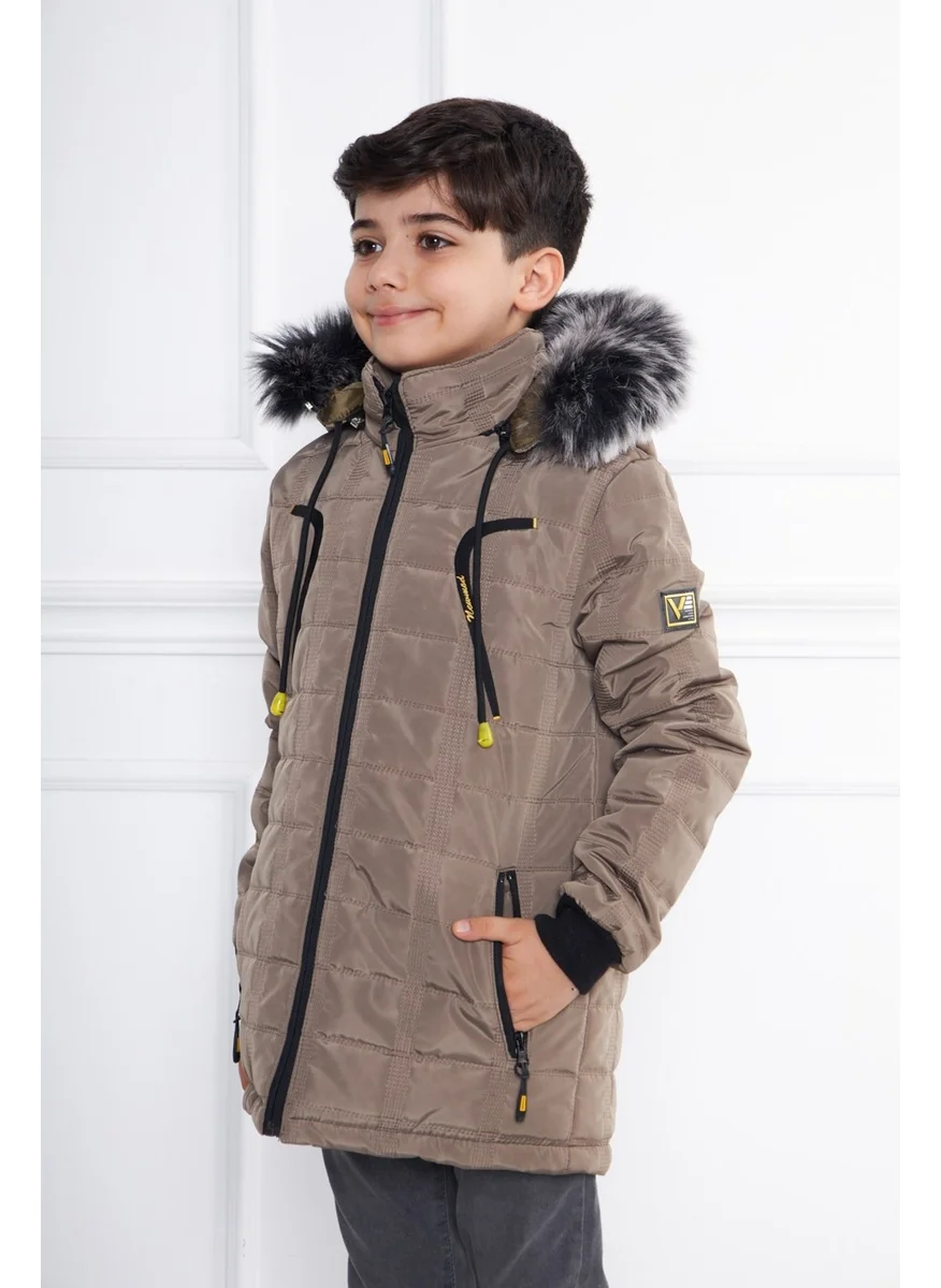 Sivaist Cream Boy Water and Windproof Detachable Hooded Velvet Coat & Jacket