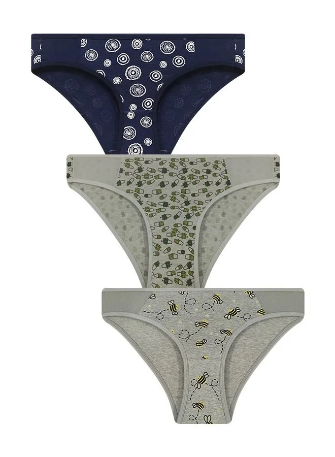 كلوفيا Clovia Pack Of 3 Low Waist Printed Bikini Panty With Powernet Panel