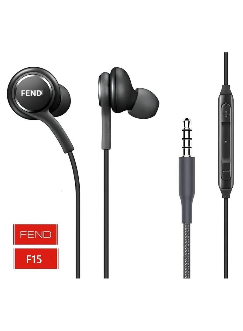 FEND F15 Wired In-Ear Earphones – High Bass Sound | HD Clear Microphone | Inline Remote Control | Noise-Isolating Handsfree for Android Smartphones & Tablets – Black - Image 1