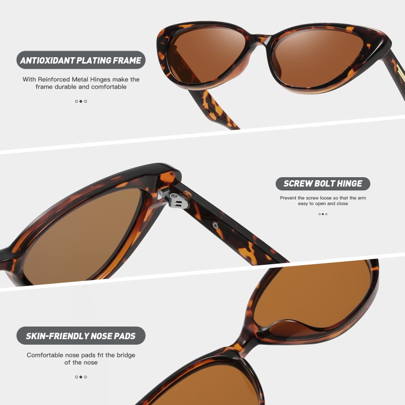 Fozono Retro Vintage Narrow Cat Eye Sunglasses for Women 90s Small Chic Trendy Sunnies UV400 Party Driving FZN7514(Tortoise/Brown) - Image 4