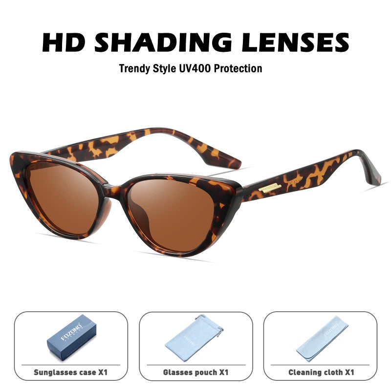 Fozono Retro Vintage Narrow Cat Eye Sunglasses for Women 90s Small Chic Trendy Sunnies UV400 Party Driving FZN7514(Tortoise/Brown) - Image 3
