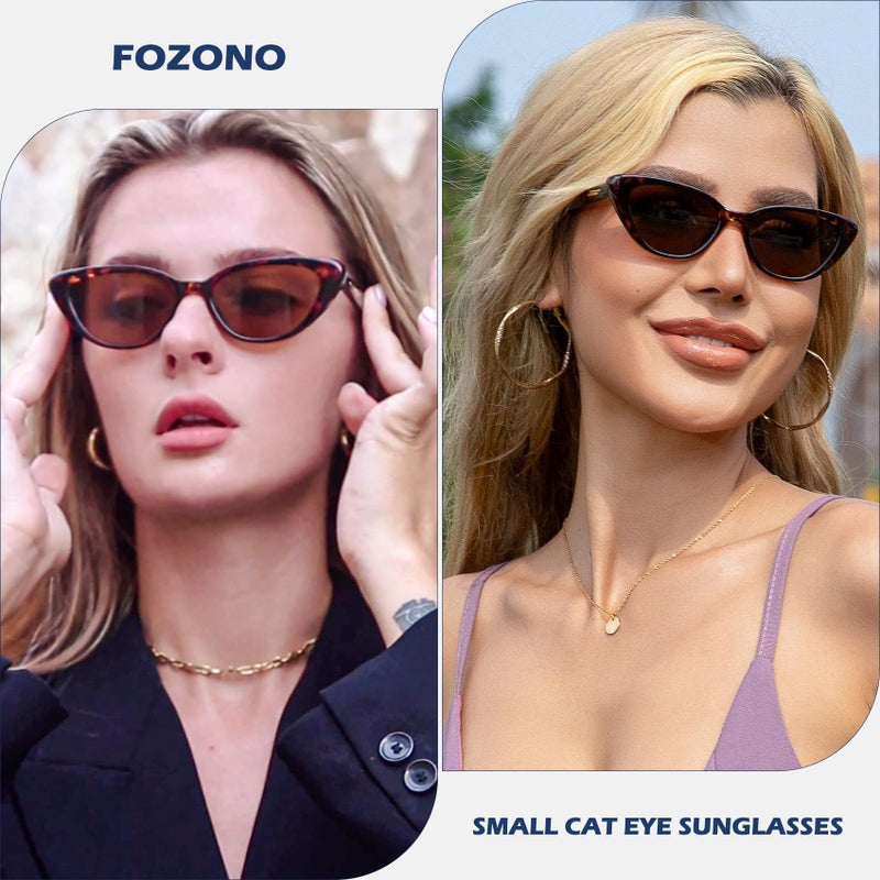 Fozono Retro Vintage Narrow Cat Eye Sunglasses for Women 90s Small Chic Trendy Sunnies UV400 Party Driving FZN7514(Tortoise/Brown) - Image 2