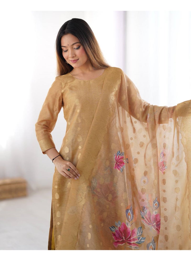 Super Asian Elegant Chanderi Silk Jacquard & Digital Print Set with Micro Pant & Matching Dupatta - Image 5