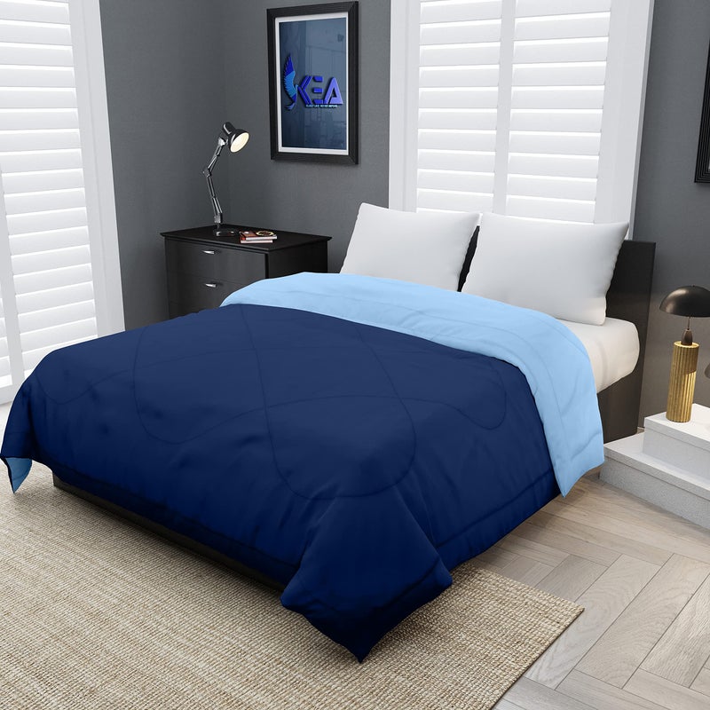 KEA Microfibre Reversible Double Bed King Size Comforter/Duvet for All Weather (Nevy Blue & Sky Blue, 250GSM)|Comforter Double - Image 1