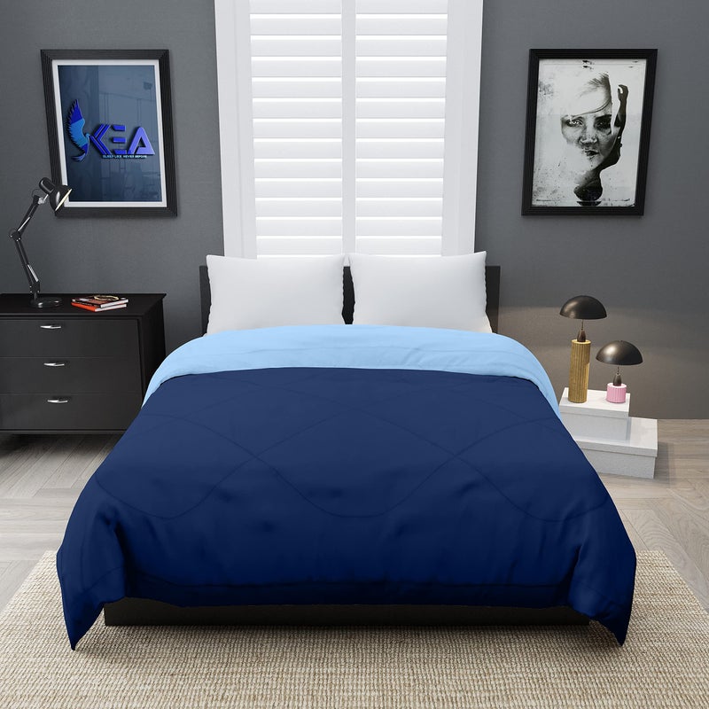 KEA Microfibre Reversible Double Bed King Size Comforter/Duvet for All Weather (Nevy Blue & Sky Blue, 250GSM)|Comforter Double - Image 2