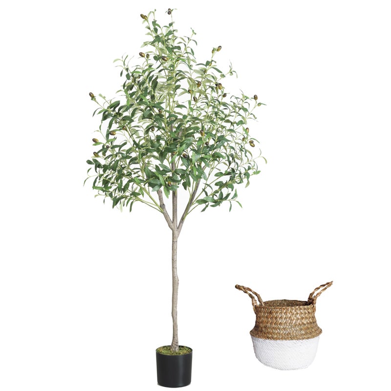 Artificial Olive Tree 6ft Fake Olive Branch Leaves Plant with Basket Perfect Faux Topiary Silk Tree for Indoor Home Office Living Room Decoration
