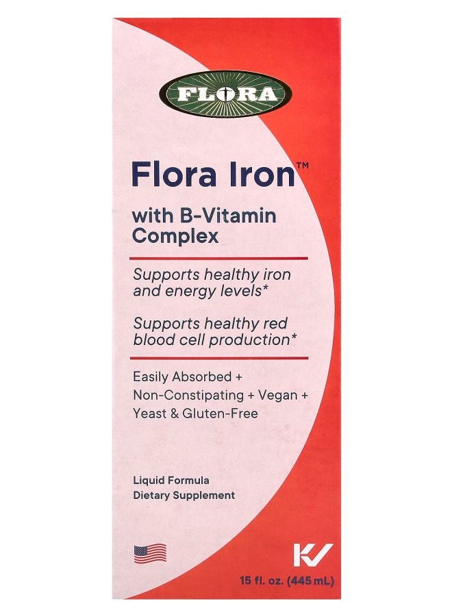 Flora فلورا آيرون™ مع مركب فيتامين ب 15 أونصة سائلة (445 مل)
