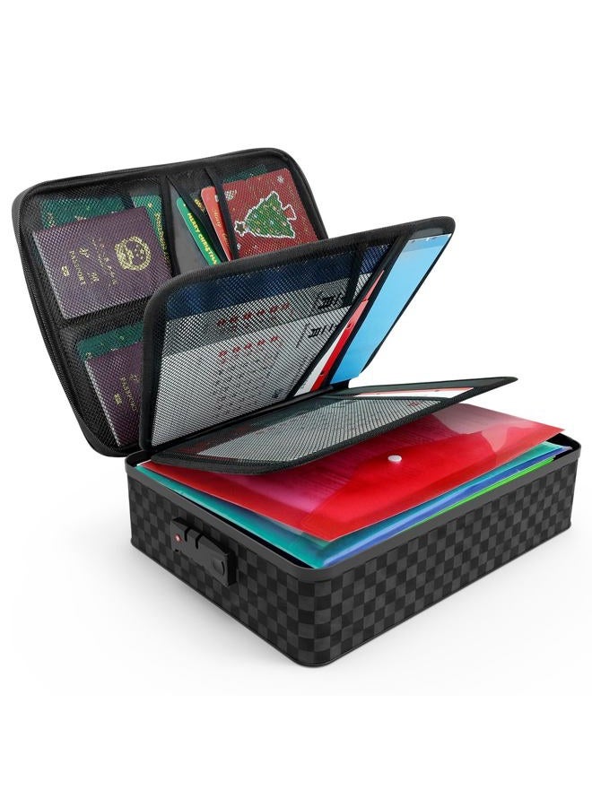 Demao Portable Document Box with Lock,File Storage Box with Waterproof Zipper,Thick Oxford Document Organizer with Multi Compartment, File Organizer for Office/Travel/School - Image 1
