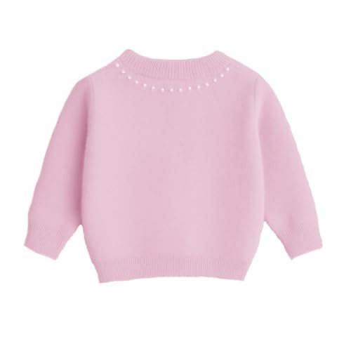 Bold N Elegant Girls Soft Knit Winter Cardigan Sweater with Pearl Buttons | Warm Woolen Stylish Party Cardigan for Girls Upto 5 Years Mauve - Image 4