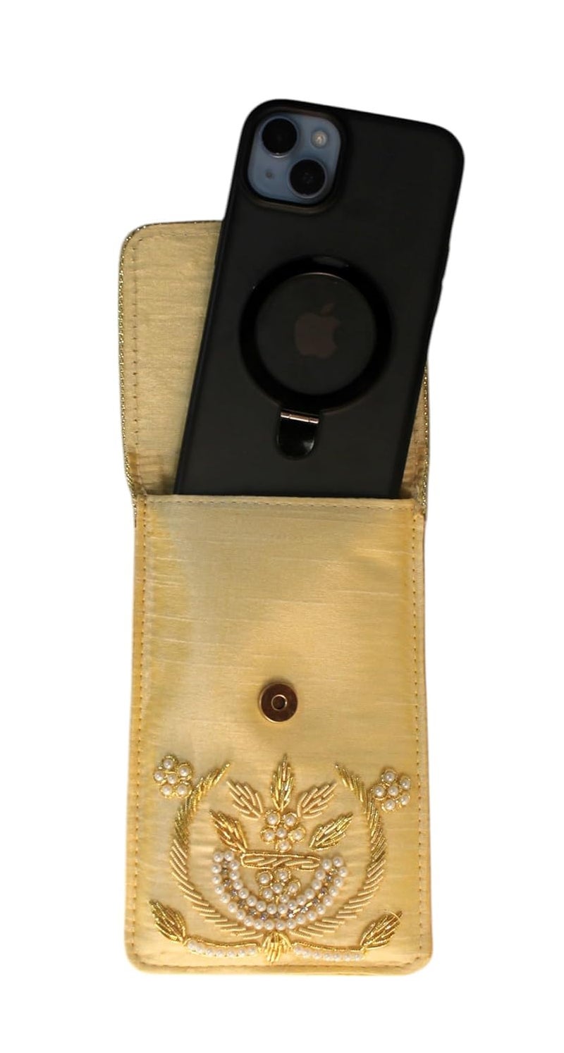 MILAN'S CREATION Exclusive Mobile Pouch Zardozi Hand Embroidery With Waist Clip Hook & Sling Chain (removable) | Ladies Women’s Handbag Wallet Sling Purse | Party Wedding Festival Giveaways Gift | - Image 4