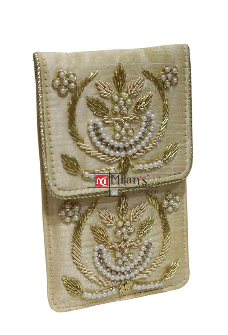 MILAN'S CREATION Exclusive Mobile Pouch Zardozi Hand Embroidery With Waist Clip Hook & Sling Chain (removable) | Ladies Women’s Handbag Wallet Sling Purse | Party Wedding Festival Giveaways Gift | - Image 3