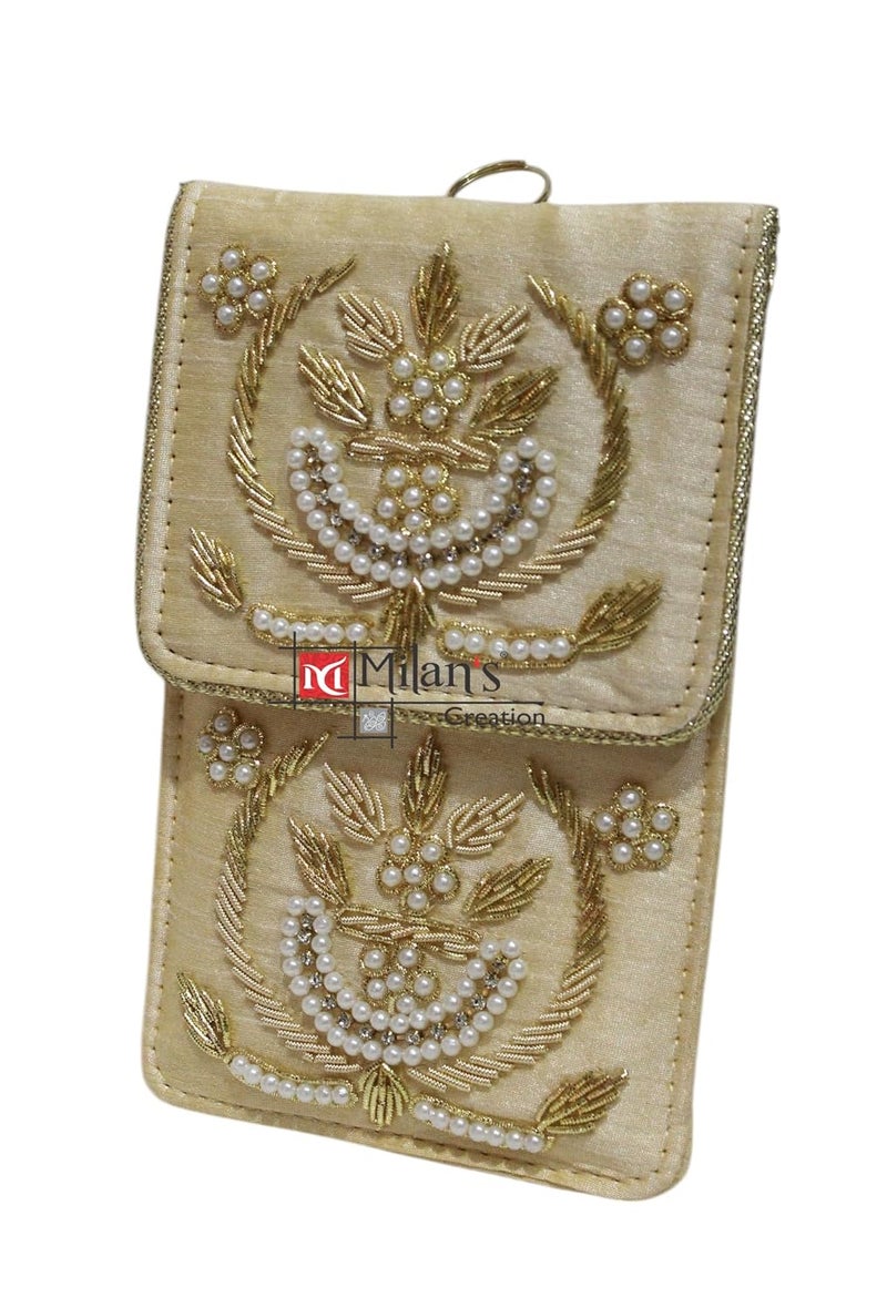 MILAN'S CREATION Exclusive Mobile Pouch Zardozi Hand Embroidery With Waist Clip Hook & Sling Chain (removable) | Ladies Women’s Handbag Wallet Sling Purse | Party Wedding Festival Giveaways Gift | - Image 2