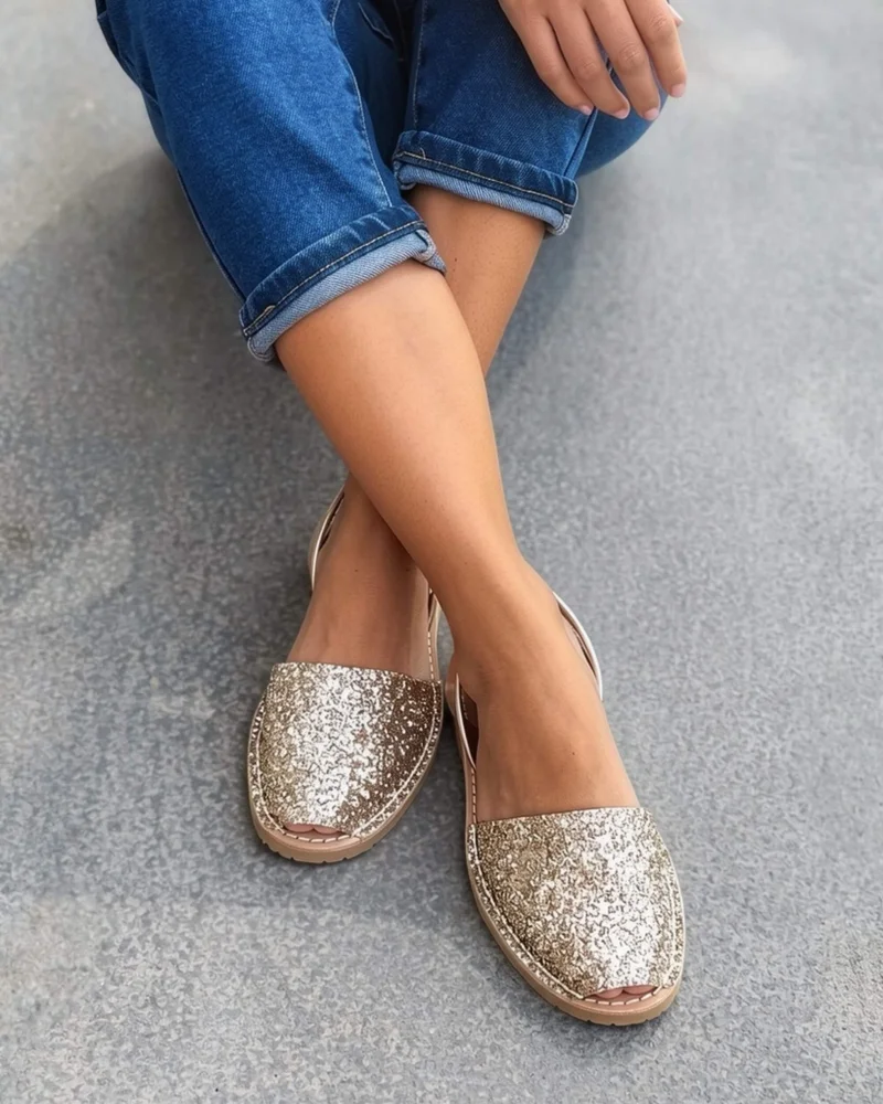 Shoeq Champagne Glitter Classic Avarca for Women | Best Price UAE