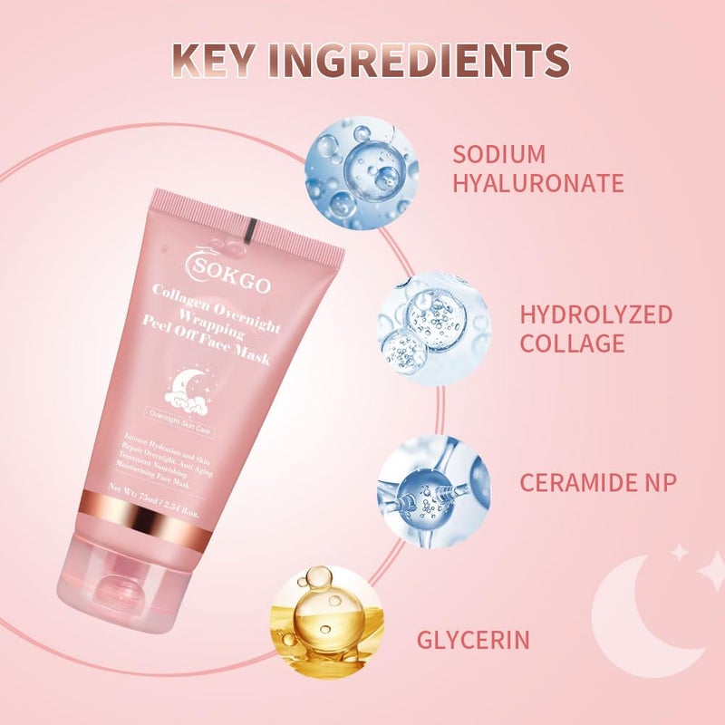 Sokgo Collagen Overnight Wrapping Mask, Intensive Hydration Anti Aging Overnight Skin Treatment, Boosts Elasticity and Firmness, Revitalizes Dull Skin Reduces Fine Lines and Wrinkles (1PCS) - Image 2