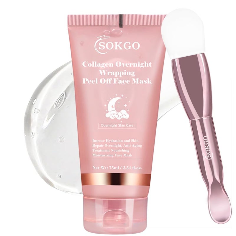 Sokgo Collagen Overnight Wrapping Mask, Intensive Hydration Anti Aging Overnight Skin Treatment, Boosts Elasticity and Firmness, Revitalizes Dull Skin Reduces Fine Lines and Wrinkles (1PCS) - Image 1