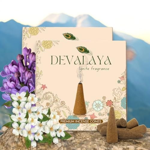 Devalaya Sothing Lavender & Arabian Mogra Dhoop Cones (40 Cones, Pack of 2), Dry Incense Dhoop, Dhoop Batti for Pooja, 100% Charcoal-Free, 25-Minute Burn Time, Eco-Friendly, 3.5 CM Length - Image 1