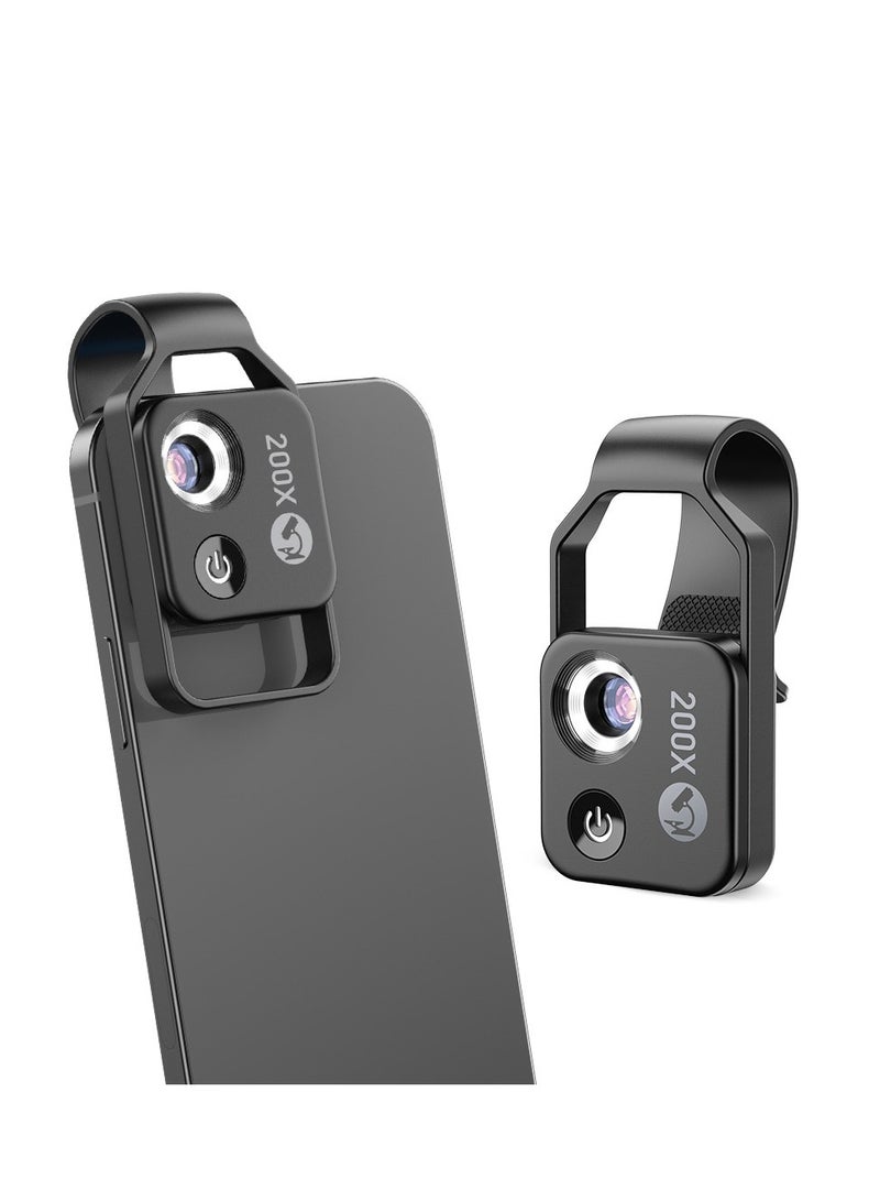 SOLARAE Mobile Phone Microscope, 200x Mini Pocket Microscope with LED Light/ Universal Clip Portable Digital Magnifier Camera Accessory with CPL Lens Compatible with iPhone/Andriod Phones(Black) - Image 1