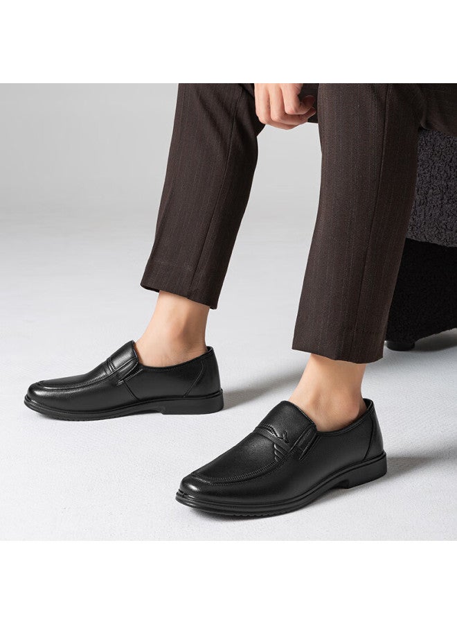 Red Dragonfly Leather Shoes For Men, Spring Men's Slip-on Cowhide Shoes For Middle-aged And Elderly Fathers, Wta15172, Black, Size 39 - Image 1