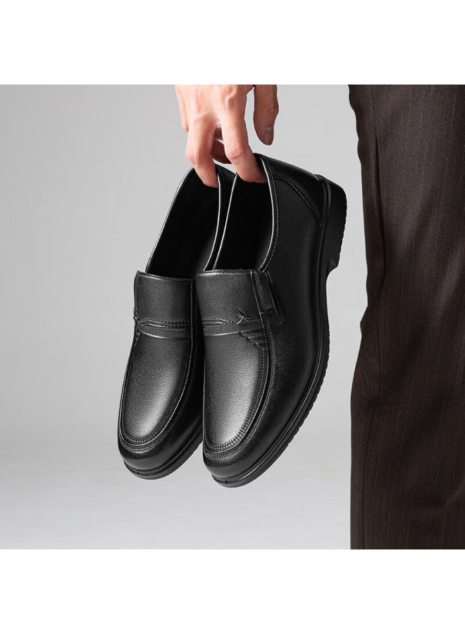 Red Dragonfly Leather Shoes For Men, Spring Men's Slip-on Cowhide Shoes For Middle-aged And Elderly Fathers, Wta15172, Black, Size 39 - Image 2