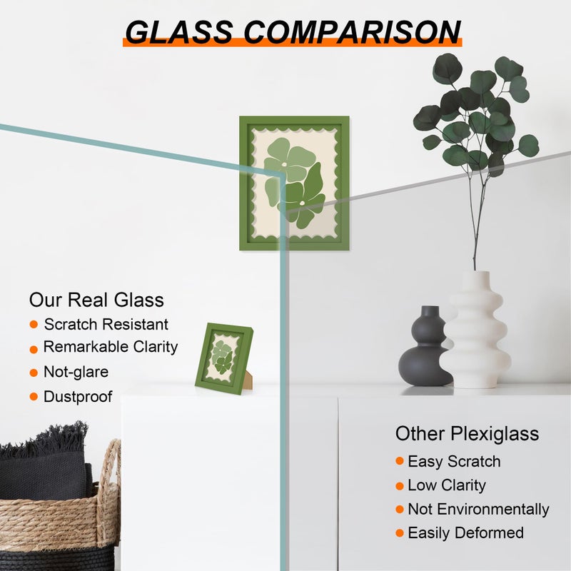 THKRLOF 8x10 Picture Frame with Real Glass, Wooden cute 8 x 10 Photo Frame with Wavy Mat for Tabletop and Wall Hanging, Green, 1 Pack - Image 2
