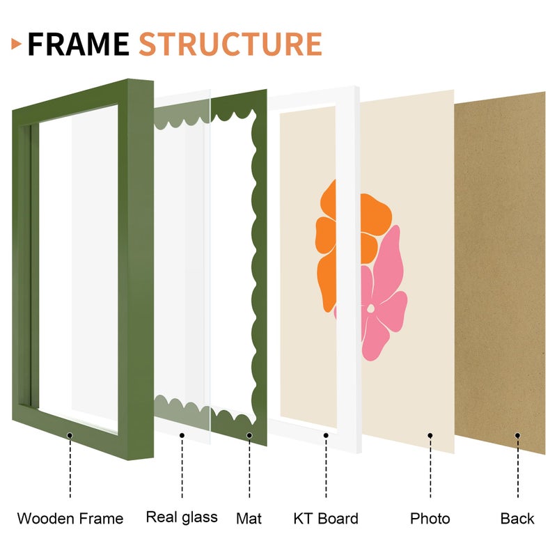 THKRLOF 8x10 Picture Frame with Real Glass, Wooden cute 8 x 10 Photo Frame with Wavy Mat for Tabletop and Wall Hanging, Green, 1 Pack - Image 5