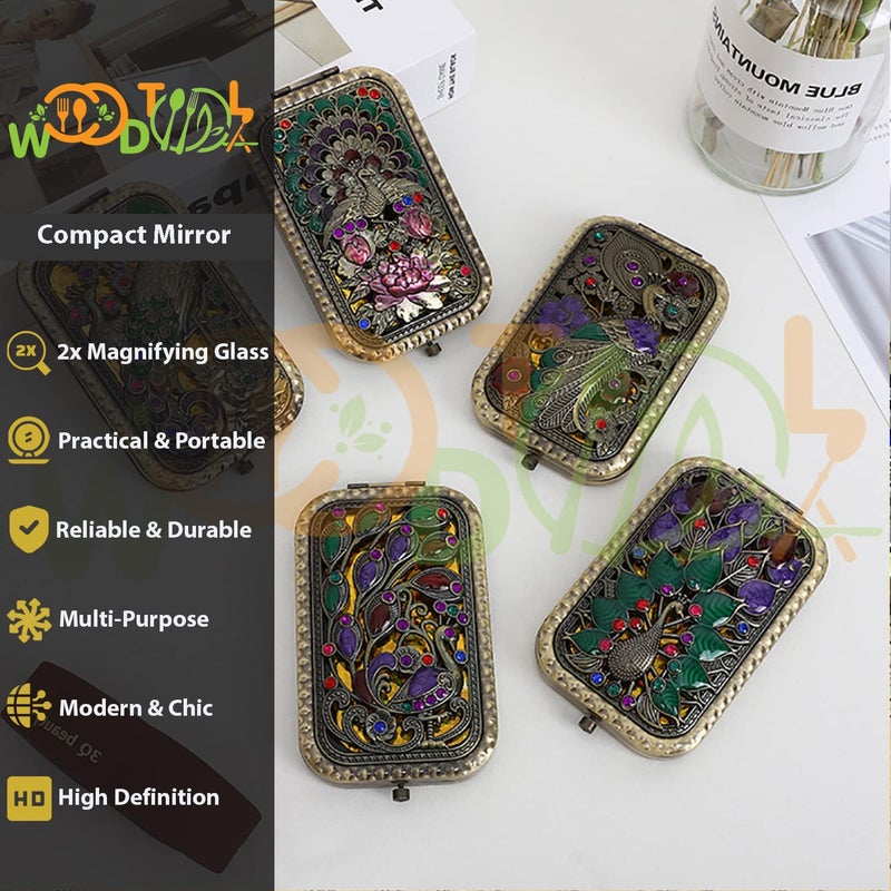 WOODTULA WOODTULA Mirror for Purses Small Travel Mirror Pocket Makeup Mirror Vanity Mirror Double Sided Compact Cosmetic Mirror Set of 1 Random Pattern  - Image 3