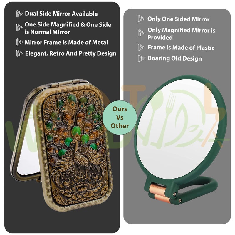 WOODTULA WOODTULA Mirror for Purses Small Travel Mirror Pocket Makeup Mirror Vanity Mirror Double Sided Compact Cosmetic Mirror Set of 1 Random Pattern  - Image 4