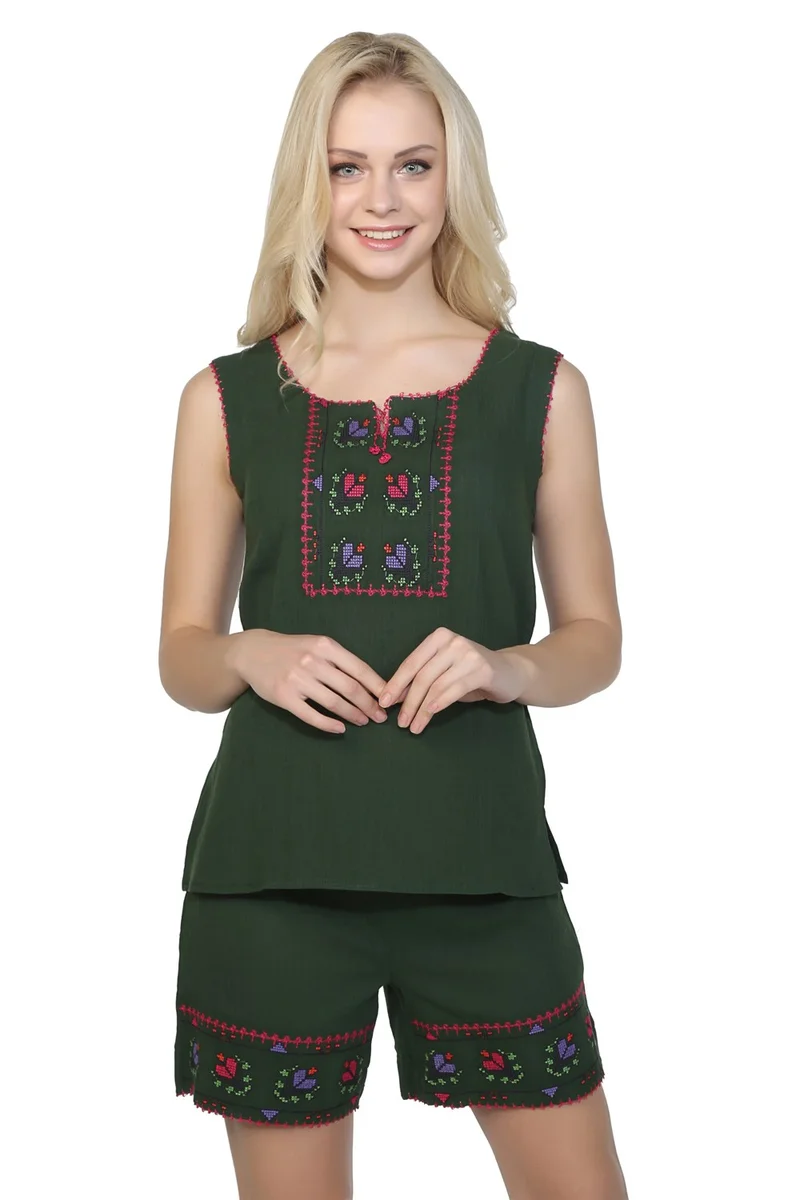اليش شيل بيزي Sleeveless Shile Cloth Embroidered Athlete Green Ysl