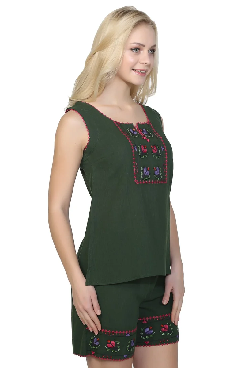 اليش شيل بيزي Sleeveless Shile Cloth Embroidered Athlete Green Ysl