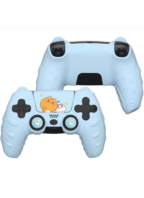 Cute Cat Paw for PS5 Controller Skin Anti-Slip Silicone Protective Cover Case with 2 Thumb Grips Caps and 1 Sticker Kawaii Accessories Set for Playstation 5 DualSense Wireless Controller, Blue