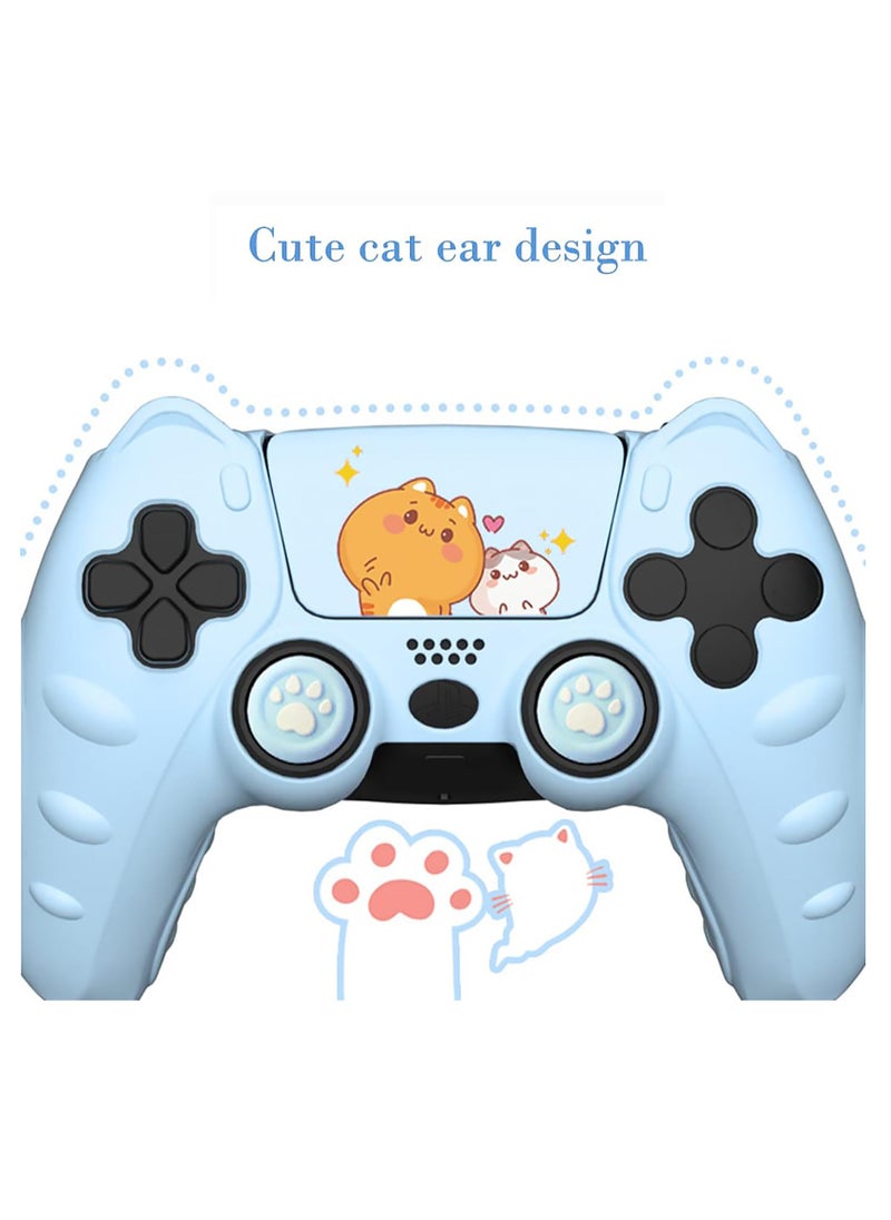 Cute Cat Paw for PS5 Controller Skin Anti-Slip Silicone Protective Cover Case with 2 Thumb Grips Caps and 1 Sticker Kawaii Accessories Set for Playstation 5 DualSense Wireless Controller, Blue
