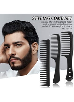 Patelai Patelai 3 Pcs Wide Tooth Detangling Hair Comb Detangling Hair Comb Hair Styling Comb Set, Carbon Fiber Cutting Comb Anti Static Heat Resistant Comb for Women Curly Straight Long Hair, Black (Classic)  - Image 2