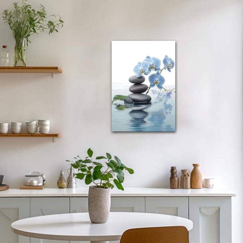 CXHOSTENT Spa Bathroom Wall Art Blue Orchid Flowers and Zen Stones on Water Pictures Print on Canvas Framed Artwork for Yoga Zen Room Decor (Zen-3, 12.00"x18.00") - Image 5