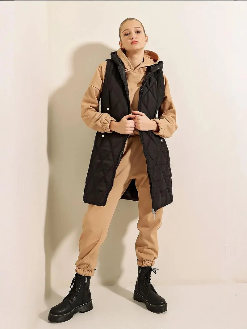 بيغ دارت سترة بدون أكمام طويلة بغطاء رأس بسحاب