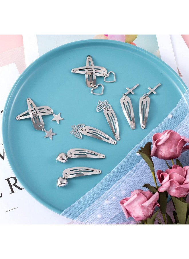OIIKI 20 Pcs Metal Goth Hair Clips With Pendant Star Hair Clips Heart Hair Barrettes Butterfly Snap Hair Clips Silver Hairpins Punk Hair Jewelry Accessories For Women Girls - Image 4