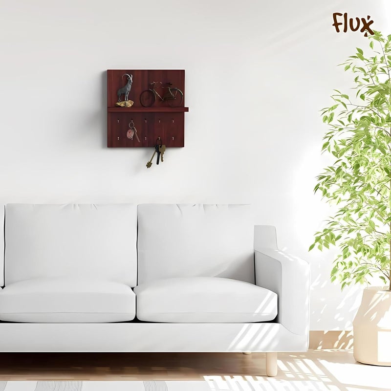 Flux flux Wooden Display Shelves Shelf Trophies Plant Stand with Hooks for Wall floting Wall Mounted Shelf Multipurpose Rackshowpiece Stand for Living RoomLobby Decoration Square Rustic red  - Image 2