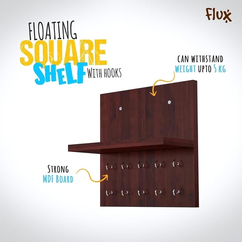 Flux flux Wooden Display Shelves Shelf Trophies Plant Stand with Hooks for Wall floting Wall Mounted Shelf Multipurpose Rackshowpiece Stand for Living RoomLobby Decoration Square Rustic red  - Image 4