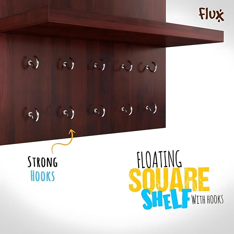 Flux flux Wooden Display Shelves Shelf Trophies Plant Stand with Hooks for Wall floting Wall Mounted Shelf Multipurpose Rackshowpiece Stand for Living RoomLobby Decoration Square Rustic red  - Image 5